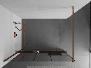 MEXEN/S - KIOTO Sprchová zástena WALK-IN s poličkou a držiakom uterákov 70 x 200, transparent/čierna 8 mm, ružové zlato 800-070-121-60-78