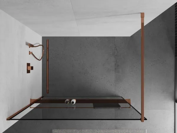 MEXEN/S - KIOTO Sprchová zástena WALK-IN s poličkou a držiakom uterákov 120 x 200, transparent/čierna 8 mm ružové zlato 800-120-121-60-70