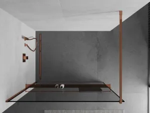 MEXEN/S - KIOTO Sprchová zástena WALK-IN s poličkou a držiakom uterákov 120 x 200, transparent/čierna 8 mm ružové zlato 800-120-121-60-70
