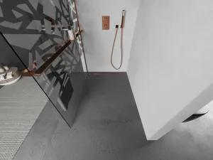 MEXEN/S - KIOTO Sprchová zástena WALK-IN s poličkou a držiakom uterákov 80 x 200, transparent/biely dekor 8 mm, růžové zlato 800-080-121-60-85