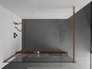 MEXEN/S - KIOTO Sprchová zástena WALK-IN s poličkou a držiakom uterákov 80 x 200, transparent/biely dekor 8 mm, růžové zlato 800-080-121-60-85