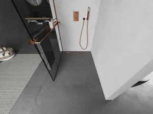 MEXEN/S - KIOTO Sprchová zástena WALK-IN s poličkou a držiakom uterákov 120 x 200, transparent/čierna 8 mm ružové zlato 800-120-121-60-77