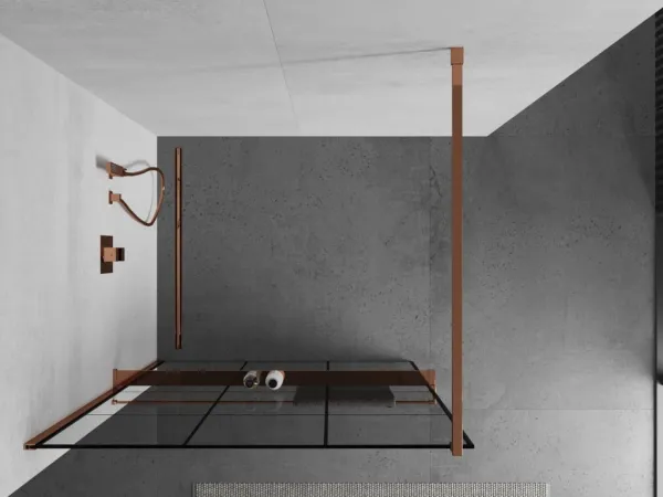 MEXEN/S - KIOTO Sprchová zástena WALK-IN s poličkou a držiakom uterákov 120 x 200, transparent/čierna 8 mm ružové zlato 800-120-121-60-77