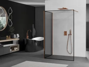 MEXEN/S - Kyoto Sprchová zástena WALK-IN 100 x 100, čierna vzor, ružové zlato 800-100-212-60-70-100