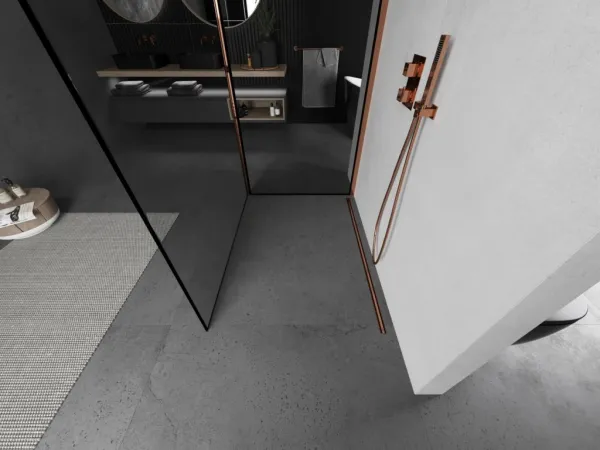 MEXEN/S - Kyoto Sprchová zástena WALK-IN 100 x 100, čierna vzor, ružové zlato 800-100-212-60-70-100