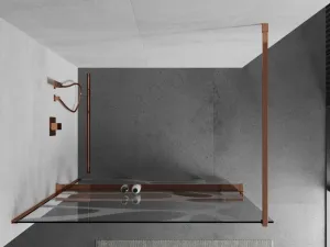 MEXEN/S - KIOTO Sprchová zástena WALK-IN s poličkou a držiakom uterákov 110 x 200, transparent/biely dekor 8 mm, růžové zlato 800-110-121-60-97