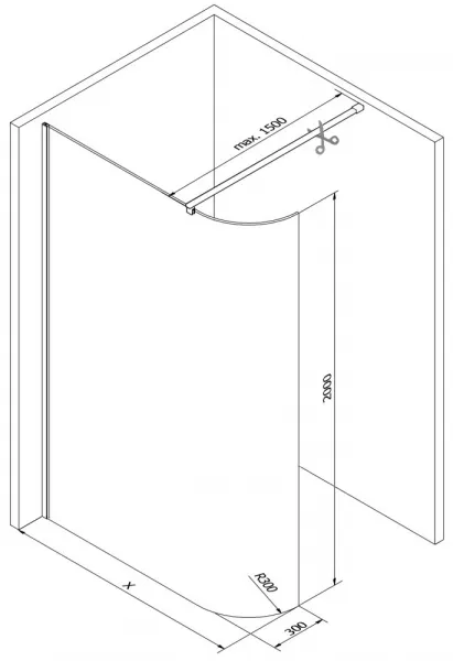 MEXEN/S - Kioto Sprchová zástena WALK-IN zaoblená 120 x 200, transparent 8 mm, růžové zlato 800-120-101-60-06