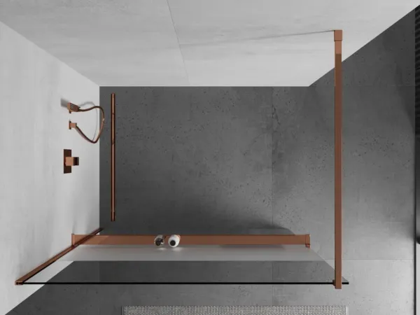 MEXEN/S - KIOTO Sprchová zástena WALK-IN s poličkou a držiakom uterákov 110 x 200, transparent/matné sklo 8 mm, ružové zlato 800-110-121-60-35