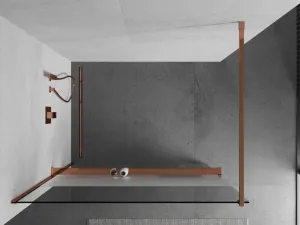 MEXEN/S - KIOTO Sprchová zástena WALK-IN s poličkou a držiakom uterákov 110 x 200, transparent/matné sklo 8 mm, ružové zlato 800-110-121-60-35