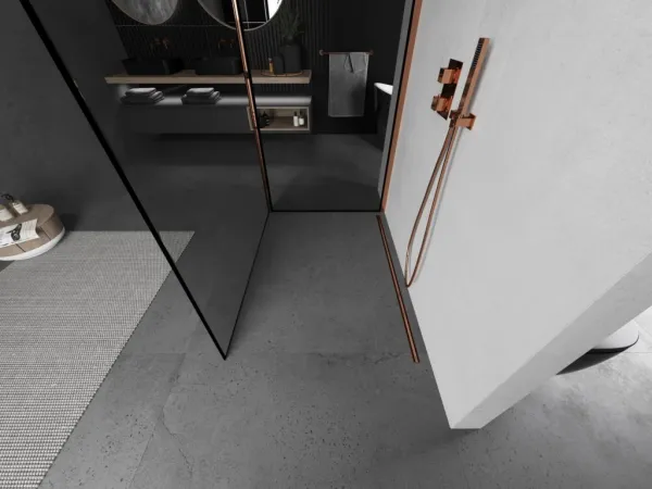 MEXEN/S - Kyoto Sprchová zástena WALK-IN 110 x 70, čierna vzor, ružové zlato 800-110-212-60-70-070