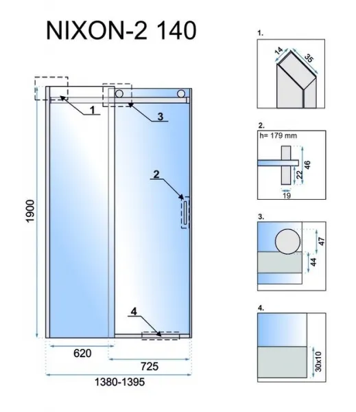 REA - SPRCHOVÉ DVERE NIXON-2 140 ĽAVÉ REA-K5006