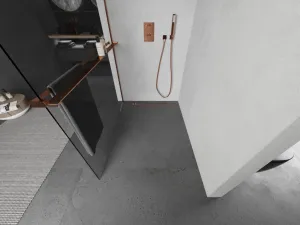 MEXEN/S - Kioto+ Sprchová zástena WALK-IN s poličkou a držiakom uterákov 115 x 200, transparent, ružové zlato 800-115-121-60-00