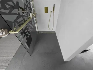 MEXEN/S - Kioto+ Sprchová zástena s poličkou WALK-IN 80 x 200, biela vzor, zlatá kartáčovaná 800-080-121-55-85
