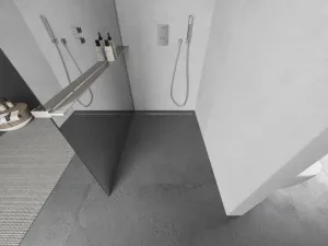 MEXEN/S - Kioto+ Sprchová zástena WALK-IN s poličkou a držiakom uterákov 80 x 200, zrkadlová, nikel kartáčovaná 800-080-121-97-50