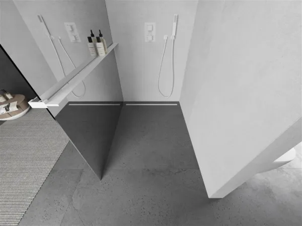 MEXEN/S - Kioto+ Sprchová zástena WALK-IN s poličkou a držiakom uterákov 80 x 200, zrkadlové, biela 800-080-121-20-50