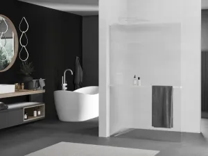 MEXEN/S - Kioto+ L Sprchová zástena WALK-IN s poličkou a držiakom uterákov 100 x 200, prúžky, biela 800-100-123-20-09