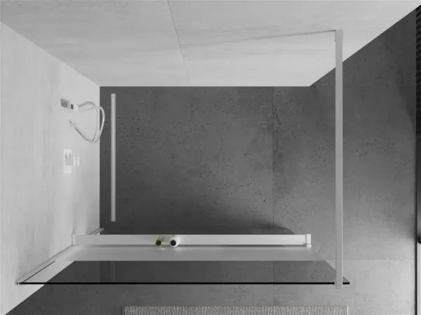 MEXEN/S - Kioto+ Sprchová zástena WALK-IN s poličkou a držiakom uterákov 70 x 200, transparent/vzor, biela 800-070-121-20-35