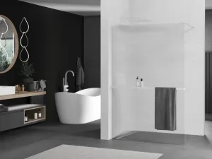 MEXEN/S - Kioto+ Sprchová zástena WALK-IN s poličkou a držiakom uterákov 70 x 200, prúžky, biela 800-070-121-20-09