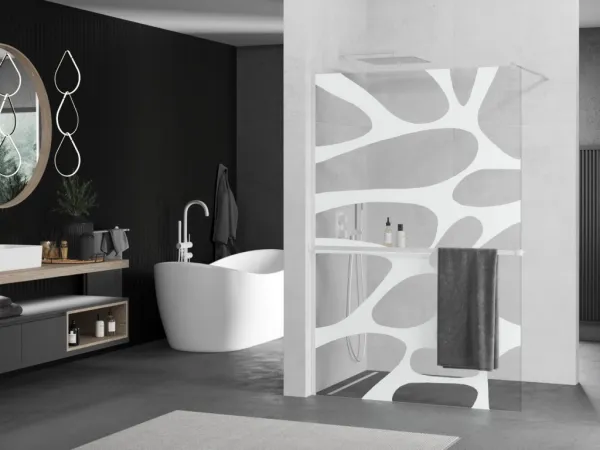 MEXEN/S - Kioto+ Sprchová zástena WALK-IN s poličkou a držiakom uterákov 70 x 200, biely vzor, biela 800-070-121-20-97