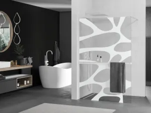 MEXEN/S - Kioto+ Sprchová zástena WALK-IN s poličkou a držiakom uterákov 70 x 200, biely vzor, biela 800-070-121-20-97