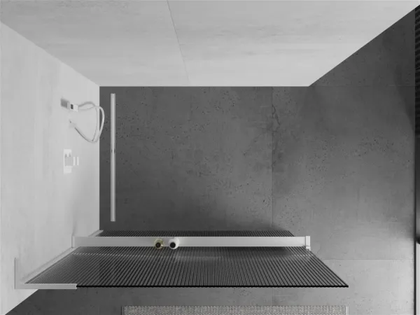 MEXEN/S - Kioto+ L Sprchová zástena WALK-IN s poličkou a držiakom uterákov 90 x 200, prúžky, biela 800-090-123-20-09