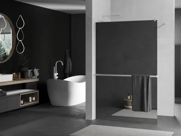 MEXEN/S - Kioto+ Sprchová zástena WALK-IN s poličkou a držiakom uterákov 80 x 200, zrkadlové, biela 800-080-121-20-50