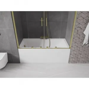 MEXEN/S - Velar Duo Dvojkrídlová posuvná vaňová zástena 150 x 150, transparent, zlatá kartáčovaná 896-150-000-02-55