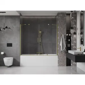MEXEN/S - Velar Duo Dvojkrídlová posuvná vaňová zástena 170 x 150, transparent, zlatá kartáčovaná 896-170-000-02-55