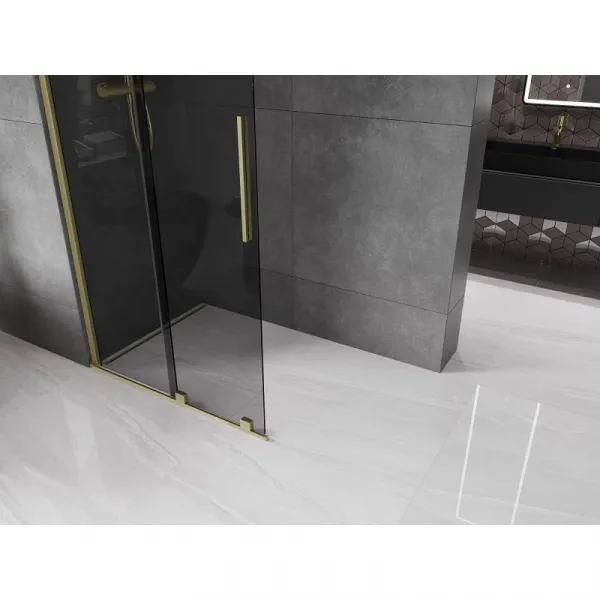 MEXEN/S - Velar Sprchová zástena posuvná Walk-in 80 x 200, grafit 8 mm, zlato kefovaná 871-080-000-43-55