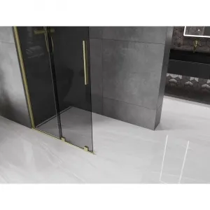 MEXEN/S - Velar Sprchová zástena posuvná Walk-in 80 x 200, grafit 8 mm, zlato kefovaná 871-080-000-43-55