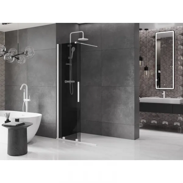 MEXEN/S - Velar Sprchová zástena posuvná Walk-in 85 x 200, grafit 8 mm, biela 871-085-000-43-20