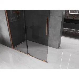 MEXEN/S - Velar Sprchová zástena posuvná Walk-in 130 x 200, grafit 8 mm, meď kartáčovaná 871-130-000-43-65