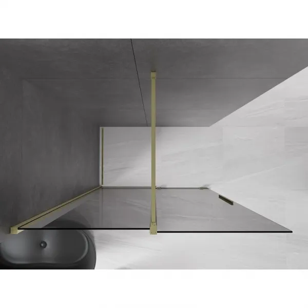 MEXEN/S - Velar Sprchová zástena posuvná Walk-in 130 x 200, grafit 8 mm, zlato kefovaná 871-130-000-43-55