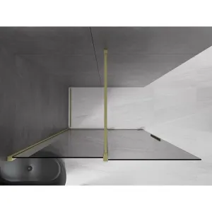 MEXEN/S - Velar Sprchová zástena posuvná Walk-in 130 x 200, grafit 8 mm, zlato kefovaná 871-130-000-43-55