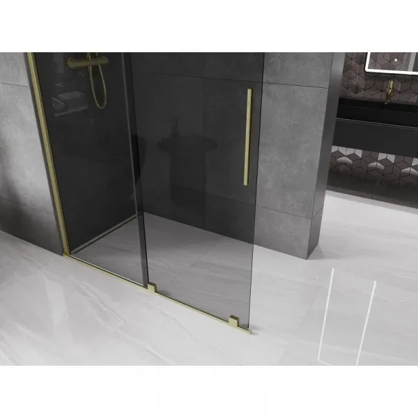 MEXEN/S - Velar Sprchová zástena posuvná Walk-in 140 x 200, grafit 8 mm, zlato kartáčovaná 871-140-000-43-55