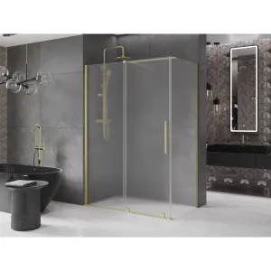 MEXEN/S - Velár sprchovací kút, posuvné dvere 130 x 75, dekor, zlato kartáčovaná 871-130-075-31-55
