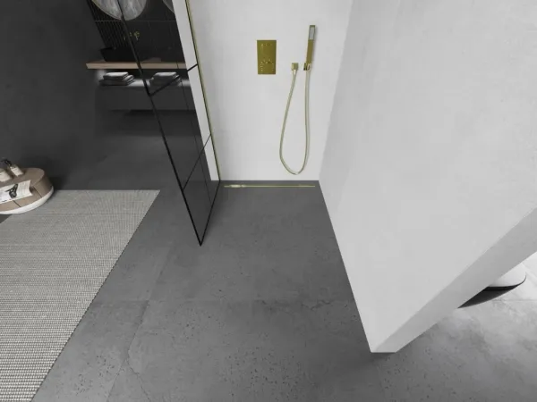 MEXEN/S - Kioto L Sprchová zástena WALK-IN 90 x 200, čierny vzor, zlato 800-090-103-50-77