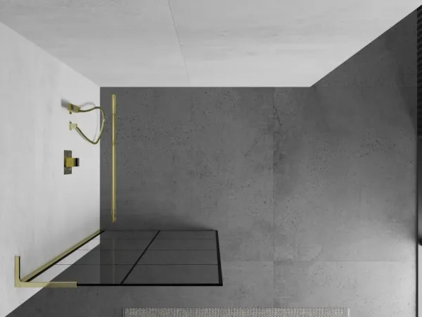 MEXEN/S - Kioto L Sprchová zástena WALK-IN 90 x 200, čierny vzor, zlato 800-090-103-50-77