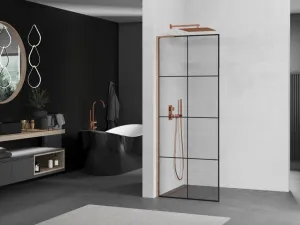 MEXEN/S - Kioto L Sprchová zástena WALK-IN 70 x 200, čierny vzor, meď kartáčovaná 800-070-103-65-77