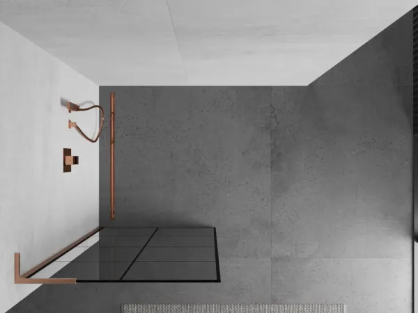 MEXEN/S - Kioto L Sprchová zástena WALK-IN 70 x 200, čierny vzor, meď kartáčovaná 800-070-103-65-77
