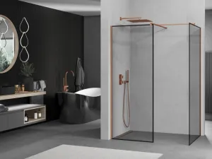MEXEN/S - Kioto Sprchová zástena Walk-in 100 x 70, čierny vzor, ružové zlato 800-100-202-60-70-070
