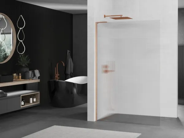 MEXEN/S - Kioto L Sprchová zástena WALK-IN 70 x 200, prúžky, meď kartáčovaná 800-070-103-65-09
