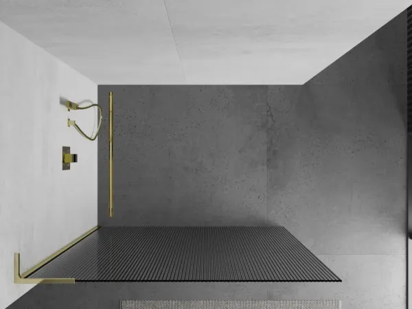 MEXEN/S - Kioto L Sprchová zástena WALK-IN 90 x 200, prúžky, zlatá 800-090-103-50-09