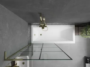 MEXEN/S - Next L vaňová zástena FIX 90 x 150, čierna vzor, zlatá 895-090-000-03-77-50