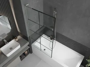 MEXEN/S - Next L vaňová zástena FIX 90 x 150, čierna vzor, nikel kartáčovaná 895-090-000-03-77-97