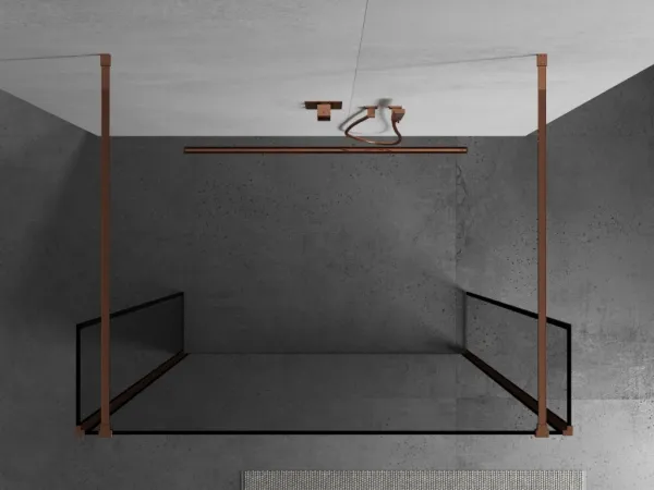 MEXEN/S - Kyoto Sprchová zástena WALK-IN voľne stojaca 110 x 30 x 30, čierna vzor, ružové zlato 800-110-030-222-60-70-030