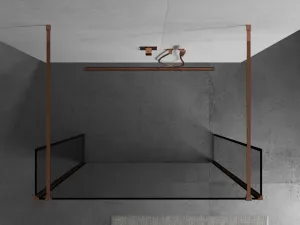 MEXEN/S - Kyoto Sprchová zástena WALK-IN voľne stojaca 110 x 30 x 30, čierna vzor, ružové zlato 800-110-030-222-60-70-030