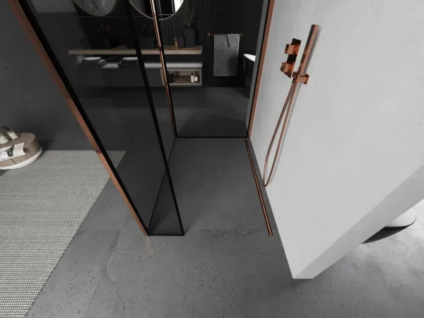 MEXEN/S - Kyoto Sprchová zástena WALK-IN 100 x 100 x 30, čierna vzor, ružové zlato 800-100-100-221-60-70-030