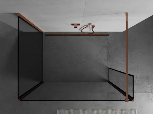 MEXEN/S - Kyoto Sprchová zástena WALK-IN 100 x 100 x 30, čierna vzor, ružové zlato 800-100-100-221-60-70-030