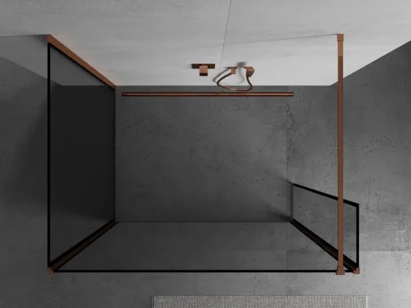 MEXEN/S - Kyoto Sprchová zástena WALK-IN 100 x 80 x 30, čierna vzor, ružové zlato 800-100-080-221-60-70-030